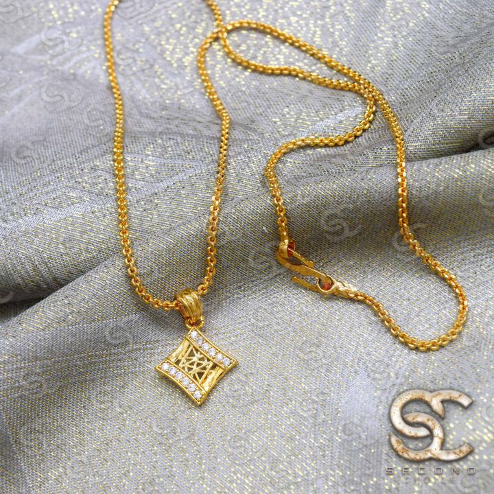 Gold Plated Guaranteed 1.5MM New Trend Stylish Diamond Chain 1824 Inch Beautiful Design With Box Alva Fixed Stone Pendant