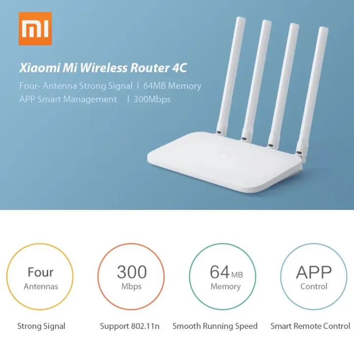 Xiaomi Mi Router 4C (White), 300 Mbps with 4 high-Performance Antennas