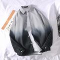 Spring and Autumn Gradient Long-Sleeved Shirt Men Fashion Brands plus Size Loose Lapels Shirt Men's Korean Style Fashion Overweight Man Shirt. 