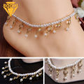 Women's Faux Pearl Rhinestone Anklet Bracelet Tassels Barefoot Ankle Foot Jewelry. 