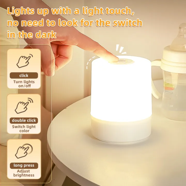 LED Night Lights Touch Stepless Dimmabl LED Table Lamp USB Portable Bedside Lamp for Bedroom Decor Sleeping Night Light Kid Gift