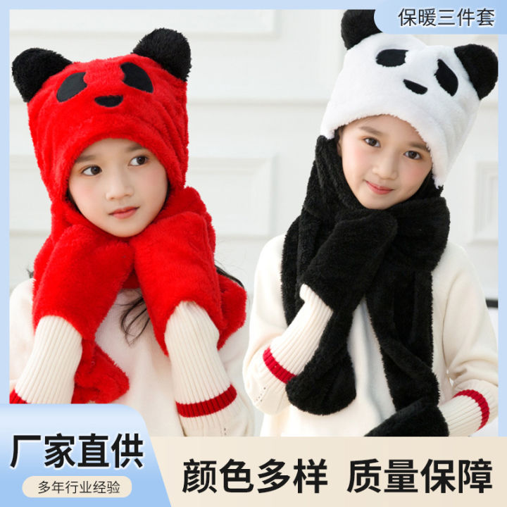 Cute panda in a green hat and scarf with a bag Vector Image