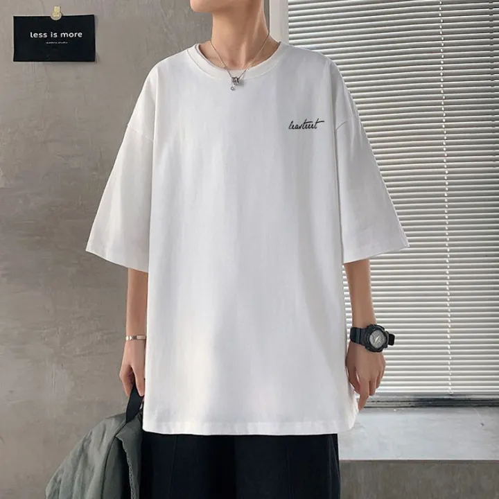 Summer%20Short%20Sleeve%20T%20T-shirt%20Male%20Half%20Sleeve%20New%20Fashion%20Brand%20Loose%20Letter%20Simplicity%20All-Match%20Fashion%20Hong%20Kong%20Style%20ins%20Five-Point%20Top%20-%20Image%205