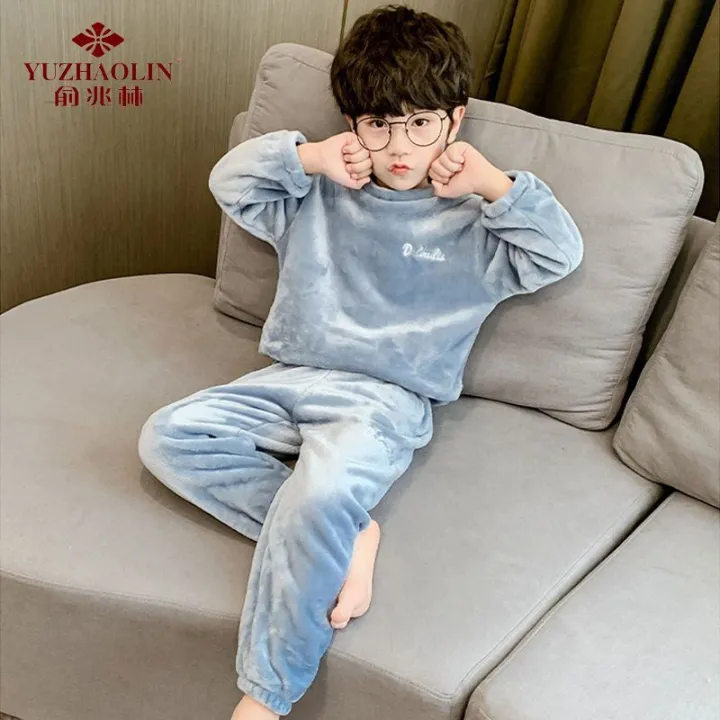 pajamas%20for%20kids%20Girls'%20pajamas%20autumn%20and%20winter%20thickened%20children's%20warm%20pants%20set%20parent-child%20home%20clothes%20flannel%20warm%20suit%20for%20middle%20children%20-%20Image%202