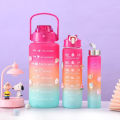 3 Pack Water Bottles Set with 2L Large Bottle 900ML Portable Bottle and 300ML Mini Bottle Motivational Drinks Bottle with Time Marker Leak-Proof Gradient Water Jug. 