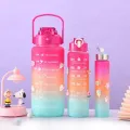 3 Pack Water Bottles Set with 2L Large Bottle 900ML Portable Bottle and 300ML Mini Bottle Motivational Drinks Bottle with Time Marker Leak-Proof Gradient Water Jug. 