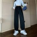 Fat Girl Sports Pants Large Size Loose Gray Casual Pants Female Spring and Summer Students Korean Style High Waist Ankle-Tied Trousers Harem Pants. 