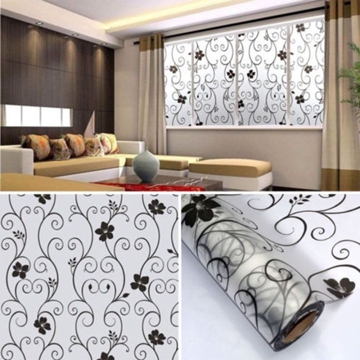 [Ready Stock]1 Roll  Frosted Floral Pattern Self-adhesive removable Window Stickers  Home Decor Window  Kids Room Decorative Window Murals  DIY Wall Decal Stickers