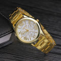 2024 New Brand 3 Eyes Gold Geneva Casual Quartz Watch Women Stainless Steel Dress Wristwatch Relogio Feminino Ladies Clock Hot S. 