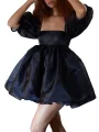 2022 Women Short Puff Sleeve Big Hem Dress Summer Tie-dyed Printing Square Collar Bubble Party Dress Female Vestidos Sundress. 
