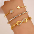 【IKE】Ins ladies love open bracelet design creative retro simple lucky 8-word bracelet three-piece set. 