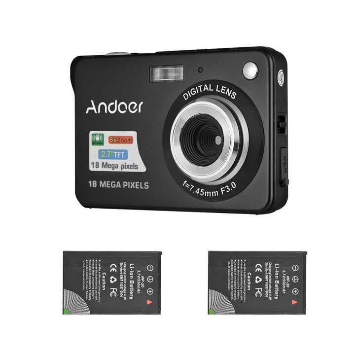 Andoer 18M 720P HD Digital Camera Video Camcorder with 2pcs Rechargeable Bat-teries 8X Digital Zoom Anti-shake 2.7inch LCD Kids Christmas Gift