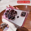 For Xiaomi Redmi 9 9A 9C 9T 9 Power Back Cover with Cute Rabbit Holder Luxury Gradient Shiny Plating Glitter Makeup Mirror Stand Phone Case Clear Soft Silicone Protective Cases Pouch Girls. 