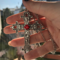 Gothic Irregular Cross Crystal Necklace Goth Large Cross Pendant Necklace Vintage Sweater Necklaces for Women Men Jewelry. 