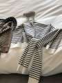 Black and white striped knitted shawl womens summer dress cardigan net infrared matching cloak air conditioning scarf top jacket. 