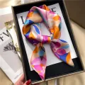 Luxury Brand 2024 Silk Square Scarf Women Cat Neck Hair Tie Band Beach Hijab Kerchief Head Headbands Bandana Female Foulard 70cm. 