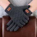 Autumn and Winter Fleece-lined Thick Wool Knitted Gloves Men's Touch Screen Warm Gloves Cycling Driving Cold-Proof Warm. 