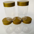 Transparent Spice Container - Large Plastic Jar with Gold Lid. 