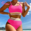 Muses Mall Women Swimsuit 2-piece Women's Swimsuit Set Quick Dry Push Up High Waist Color Matching Beachwear Bikini Set. 