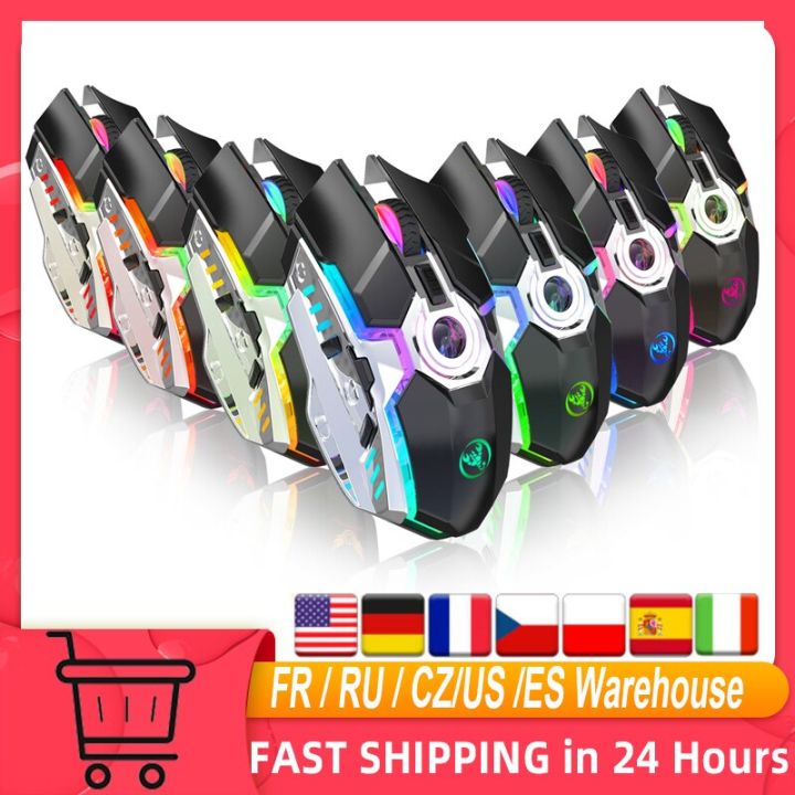 HXSJ T30 Wireless Mouse 2.4G USB Receiver with 5 Backlit RGB Mode Mechanical Gaming Mouse 2400DPI for PC Computer Notebook