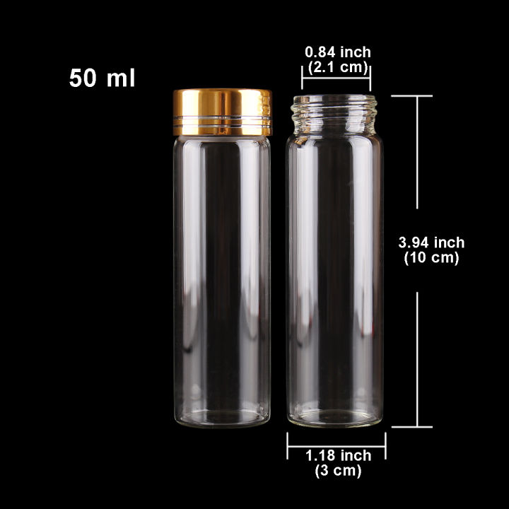 5pcs 50ml 30*100mm Spice Jars Glass Bottle With Golden Caps Glass Vessels Potion Bottles Perfume Bottle For Wedding Favors