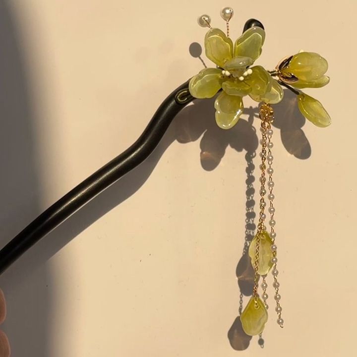 Cute Flower Wooden Hair Stick Chinese Style Hair Sticks for Buns Hanfu Hairpin Hanfu Headwear Tassel For Girl