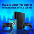 PS4 Slim 500GB (Pre-Owned) – 2 Controllers + FREE FIFA 19 | Ready to Play Bundle 🎮. 