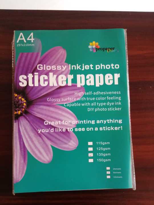 Glossy Sticker Paper A4 Size 135 GSM 50 Sheets Pack | Daraz.lk