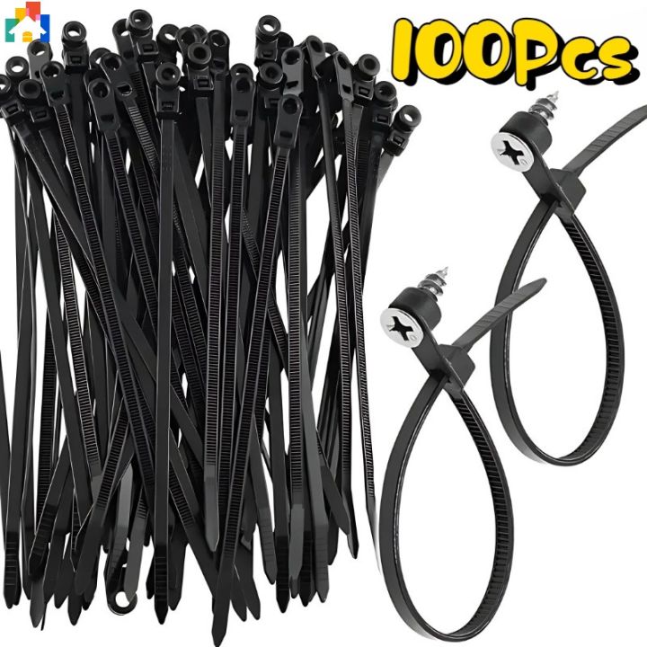 100Pcs Multipurpose Nylon Cable Ties with Screw Hole Adjustable Self