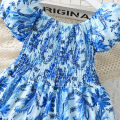 Yfashion Summer Short Sleeves Dress For Girls Cotton Elegant Printing Fashion Ruffled A-line Skirt Casual Breathable Dress. 