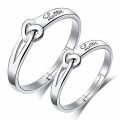 A-Z Corner Silver Color Couple Rings Wedding Ring Set Women and Men Love Carved Engagement Valentines Gift [ Size : Adjustable ] { Comes With BOX }. 