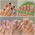 24Pcs/Box Fake Toenails French Line Glitter False Toe Nails Art Detachable Press On Toenails Acrylic Manicure Toe Tip ZHANGNA. 
