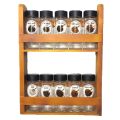 2 Tiered Spice Rack With 110Ml Glass Spice Bottle Wall Mount Wooden Spice Rack WRK100A. 