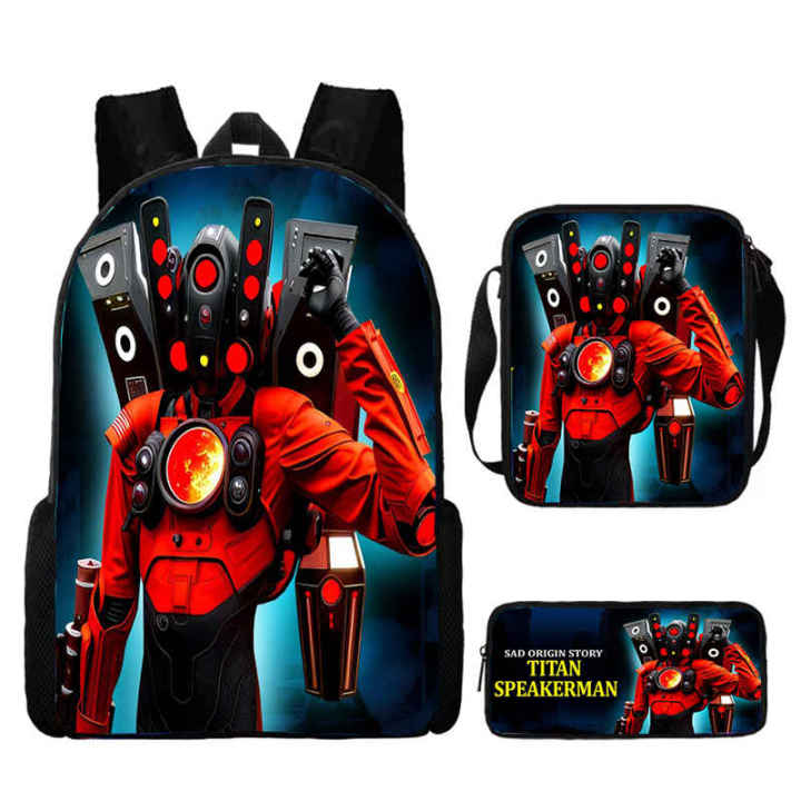 3Pcs Set Skibidi Toilet School bags with Shoulder Bags Pencil Bags,Titan Speaker Man Children's Backpack Anime Travel Bags Boy