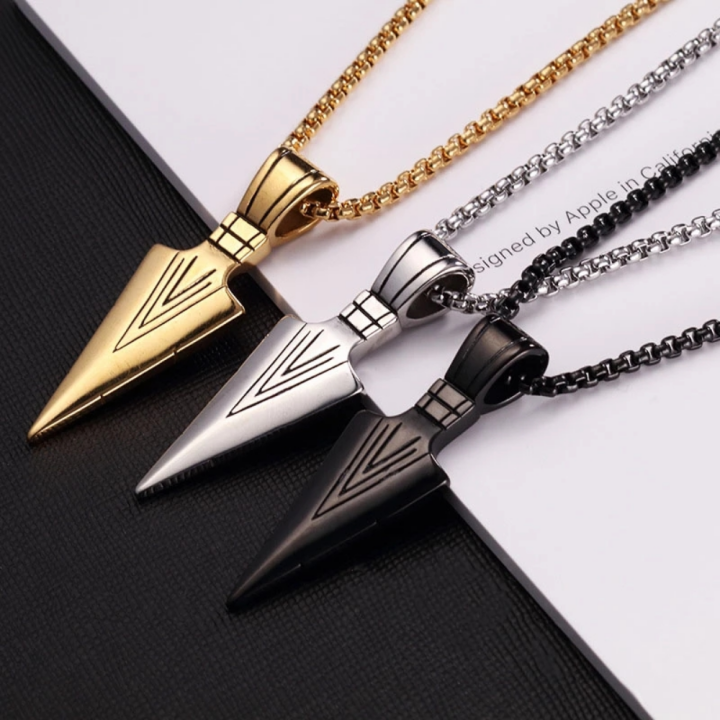Men's%20Black%20Long%20Necklace%20with%20Arrow%20Pendant%20Hip%20Hop%20and%20Punk%20Rock%20Chain%20Jewelry%20-%20Image%204