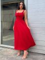Noir Elegance Maxi Crimson Charm Dress. 