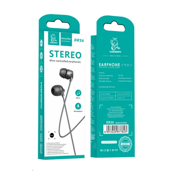 Vdenmenv%20DR26%20Wire%20Controlled%20Earphones%203.5mm%20Black%20-%20Image%207