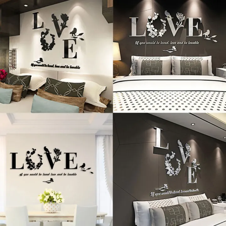 Modern%203D%20LOVE%20Letter%20Flower%20Bird%20Wall%20Sticker%20Mural%20Art%20Decal%20Home%20Decor%20-%20Image%203