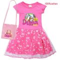 Diana and Roma Show Clothes Baby Girls Casual Dresses Kids Cartoon Clothes Children Short Sleeve Wedding Dress with Small Bag. 