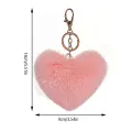 Fluffy Heart Pompom Keychain for Women - Soft Faux Rabbit Fur, Alloy Material, 9x14.5 cm. 