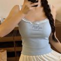 New Women's lace trim top sweet vest camisolet lace lettering cute sleeveless tank top for girls summer u-neck crop top. 