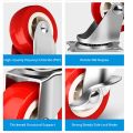 Red Caster Wheels, Heavy Duty Casters Wheels with Brake Swivel Casters with Polyvinyl Chloride (PVC) Wheels, Plate Casters Locking Casters Red. 
