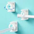 2Pcs Punch-free Adjustable Curtain Rod Holder Self Adhesive Clothes Rail Bracket 360 Rotation Triangle Ring Hooks. 
