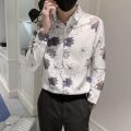Handsome Fashion Brand Men's Shirt Slim Fit All-Matching Comfortable Cold Breathable Square Collar Printed Shirt Spring and Autumn Summer Korean Style Shirt. 