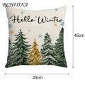 Hidden Zipper Pillow Case Christmas Square Pillow Case Festive Snowman Reindeer Snowflake Tree Print Home Decor Cushion Cover 45x45cm Perfect for Sofa Bedroom Southeast Asian Buyers' Favorite. 
