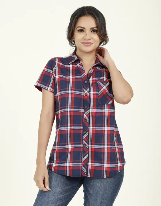 Spring and Summer Short Sleeves Shirt in Checked Print