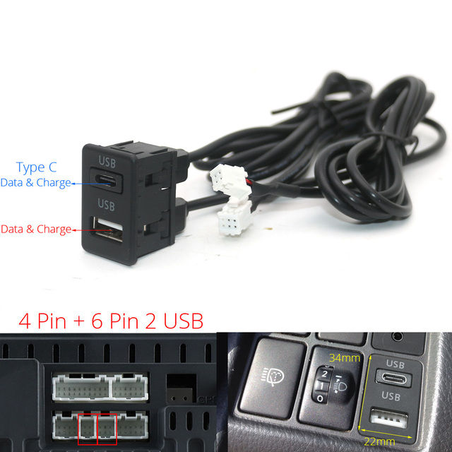 Car%20Dash%20Flush%20Mount%204%206pin%20Dual%20Type-C%20Usb%20Port%20Switch%20Panel%203.5mm%20Aux%20Rca%20Interface%20Cable%20Adapter%20Multimedia%20Unit%20-%20Image%203