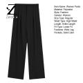 Zentora Long Pants Stylish Women's High Waist Wide Leg Pants for Office Streetwear Elastic Waist Button Zipper Fly Solid Color Trousers Women Pocketed Pants. 