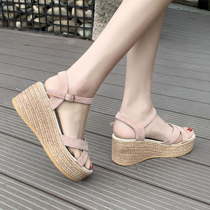 Straw%20Texture%20Wedge%20Sandals%20for%20Women%20Summer2023New%20Korean%20Style%20Versatile%20Roman%20Platform%20Muffin%20Platform%20High%20Heels%20-%20Image%204