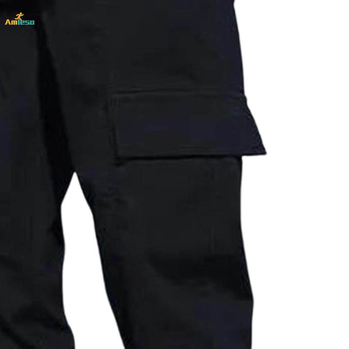 Mens%20Cargo%20Pant%20Multiple%20Pockets%20High%20Waist%20Trousers%20Straight%20Wide%20Leg%20Baggy%20M%20Black%20-%20Image%207